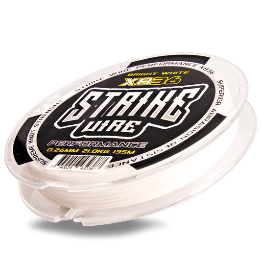 Spool of strike wire fishing line in bright white