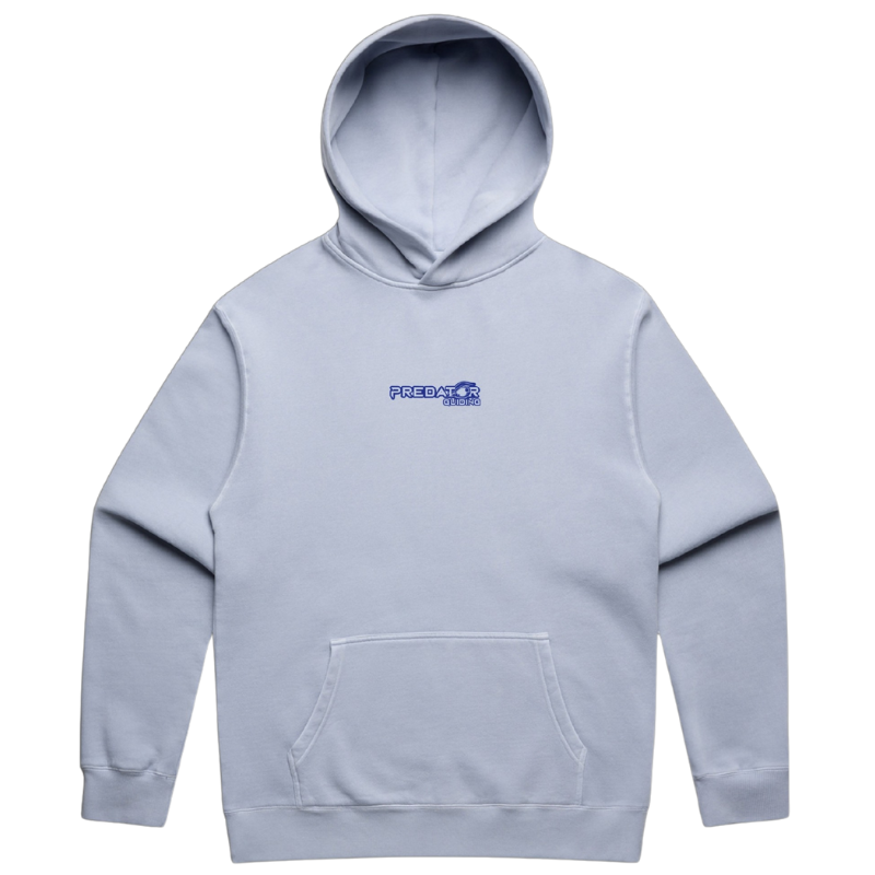 Light blue hoodie with the predatorguiding logo on the front 